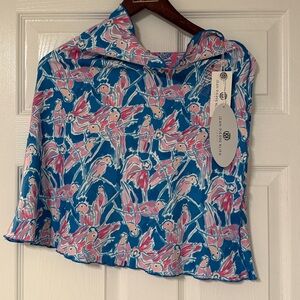 Jean Pierre Reversible Scarf with Blue and Pink Bird Print